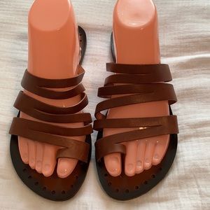 Brown Sandal Leather Flip Flop Slide Size 8